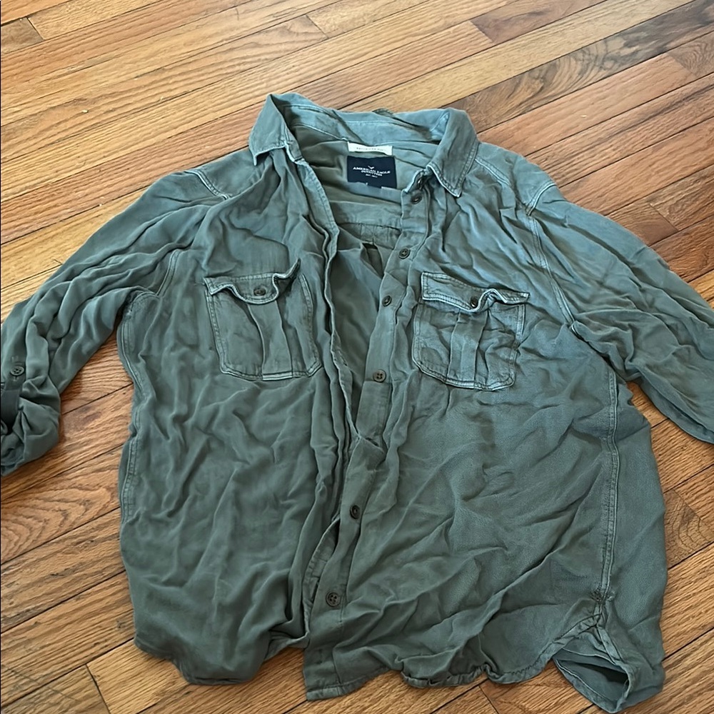 American Eagle Outfitters Green Oversized Button Down Shirt